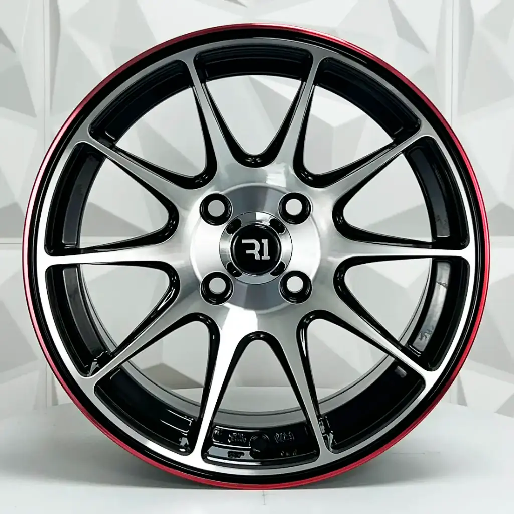 RIN 14X7 4-100 R1 SPORT QC1518 BLACK MACHINE FACE RED LINE ET0 CB73.1